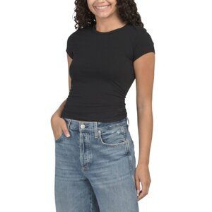SWEET APPAREL Black Beauty Short Sleeve Tee With Ruched Sides